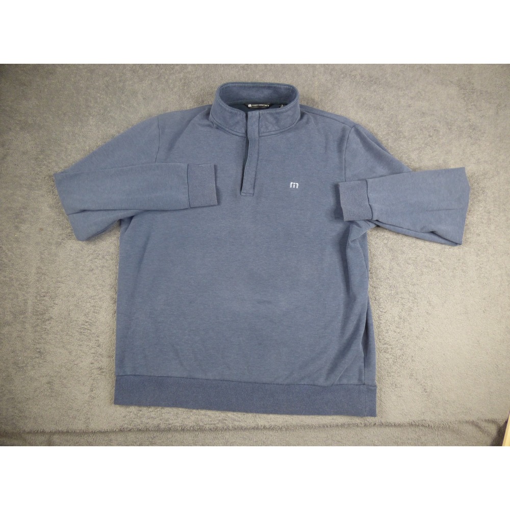 TravisMathew Mens Blue Quarter Zip Pullover Fleece Sweatshirt Large Golf Layer
